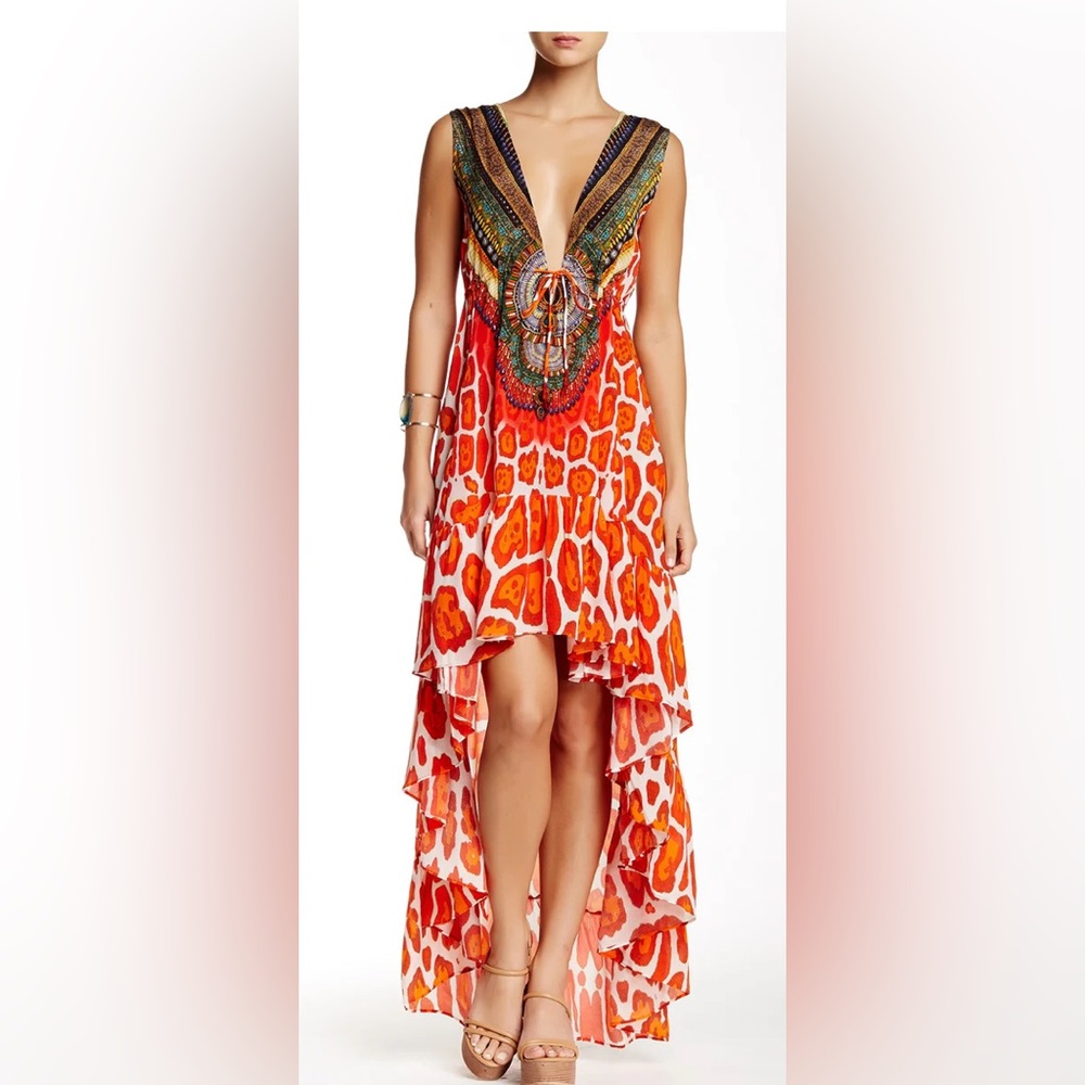 NEW SHAHIDA PARIDES ANIMAL PRINT LONG SUMMER DRESS.  NEW YOU CAN WEAR 3 WAYS 575